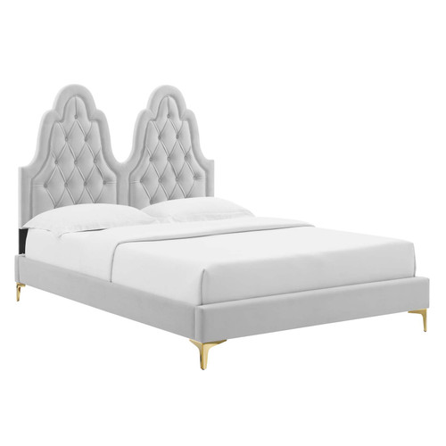 Alexandria Tufted Performance Velvet Full Platform Bed MOD-6934-LGR