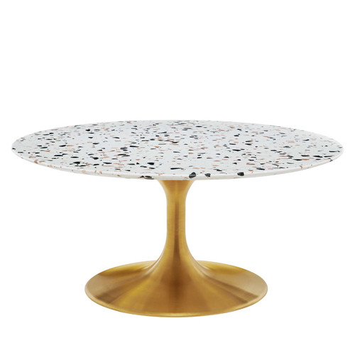 Lippa 36" Round Terrazzo Coffee Table EEI-5720-GLD-WHI