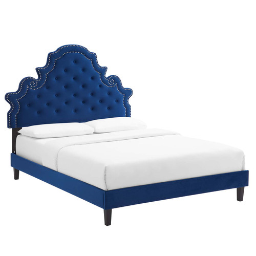 Gwyneth Tufted Performance Velvet Queen Platform Bed MOD-6753-NAV