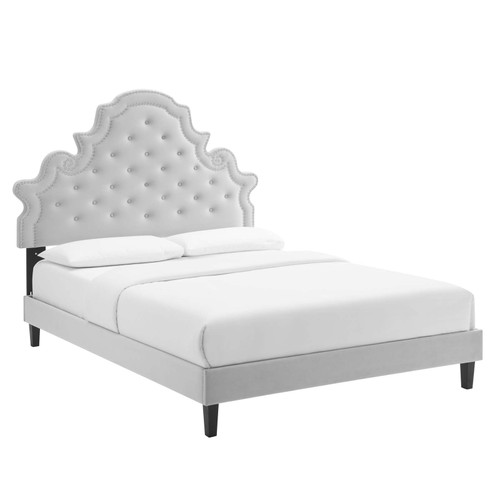 Gwyneth Tufted Performance Velvet Queen Platform Bed MOD-6753-LGR