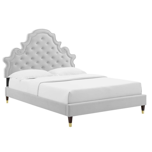 Gwyneth Tufted Performance Velvet Queen Platform Bed MOD-6752-LGR