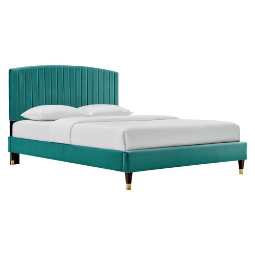 Alessi Performance Velvet Queen Platform Bed MOD-6284-TEA