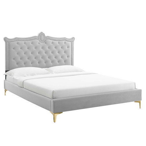 Clara Performance Velvet Queen Platform Bed MOD-6592-LGR