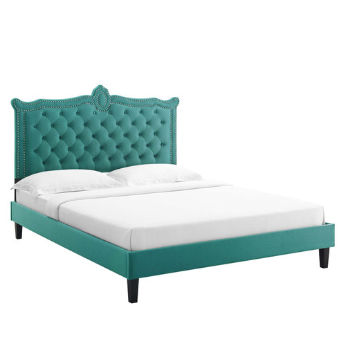 Clara Performance Velvet Queen Platform Bed MOD-6594-TEA