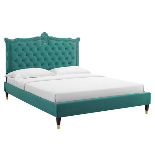 Clara Performance Velvet Queen Platform Bed MOD-6593-TEA