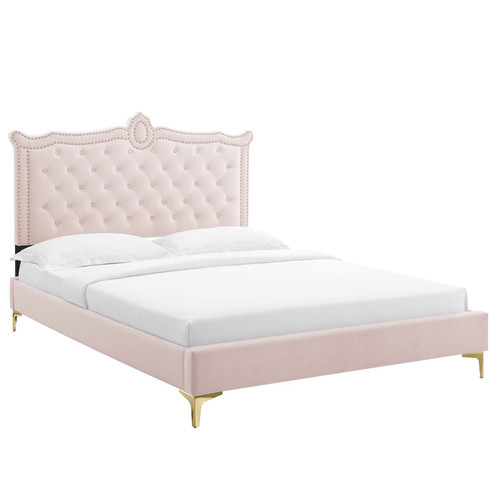 Clara Performance Velvet Queen Platform Bed MOD-6592-PNK