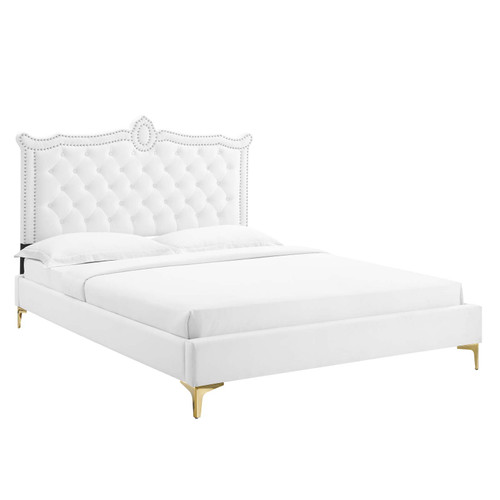 Clara Performance Velvet Queen Platform Bed MOD-6592-WHI