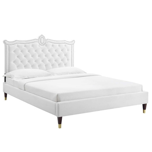 Clara Performance Velvet Queen Platform Bed MOD-6593-WHI