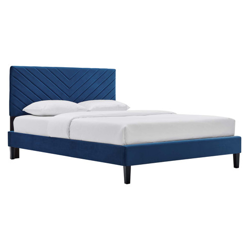 Roxanne Performance Velvet Queen Platform Bed MOD-6285-NAV