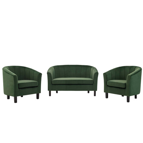 Prospect Channel Tufted 3 Piece Performance Velvet Set EEI-4147-EME-SET