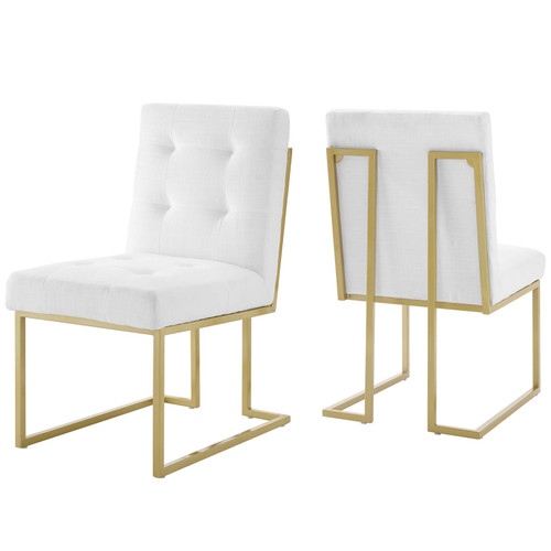 Privy Gold Stainless Steel Upholstered Fabric Dining Accent Chair Set of 2 EEI-4151-GLD-WHI