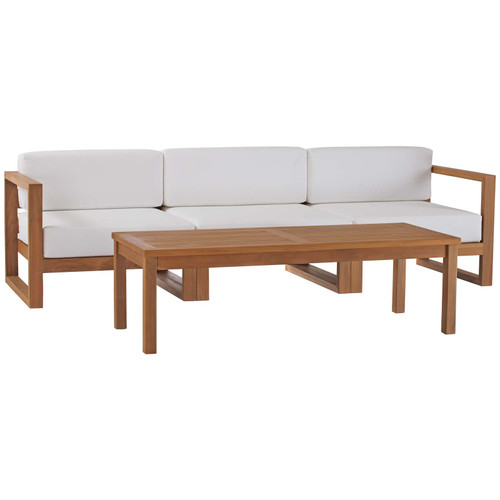 Upland Outdoor Patio Teak Wood 4-Piece Furniture Set EEI-4257-NAT-WHI-SET