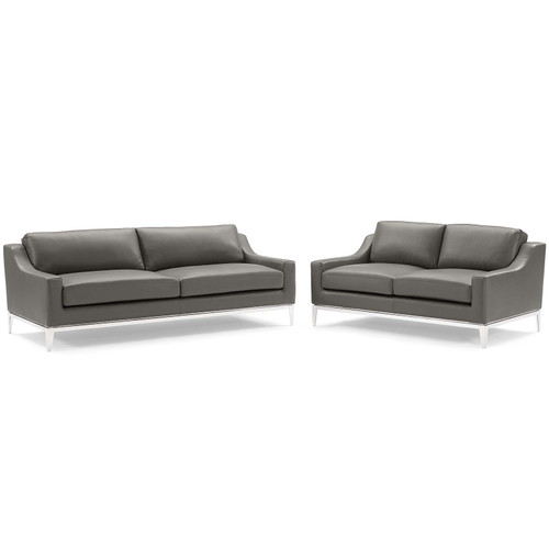 Harness Stainless Steel Base Leather Sofa and Loveseat Set EEI-4196-GRY-SET