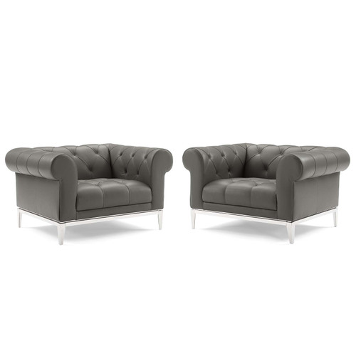 Idyll Tufted Upholstered Leather Armchair Set of 2 EEI-4195-GRY