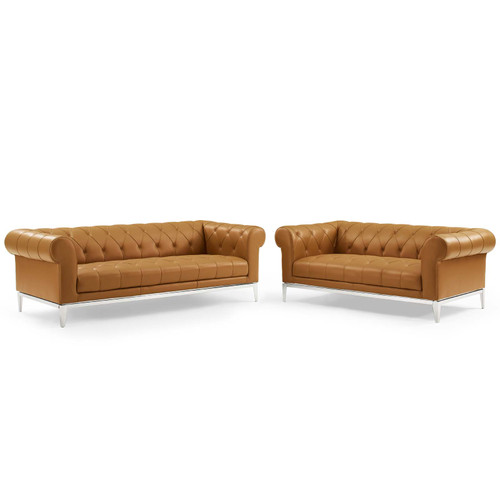 Idyll Tufted Upholstered Leather Sofa and Loveseat Set EEI-4189-TAN-SET