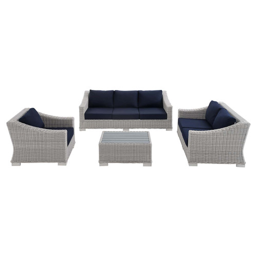 Conway Sunbrella® Outdoor Patio Wicker Rattan 4-Piece Furniture Set EEI-4355-LGR-NAV