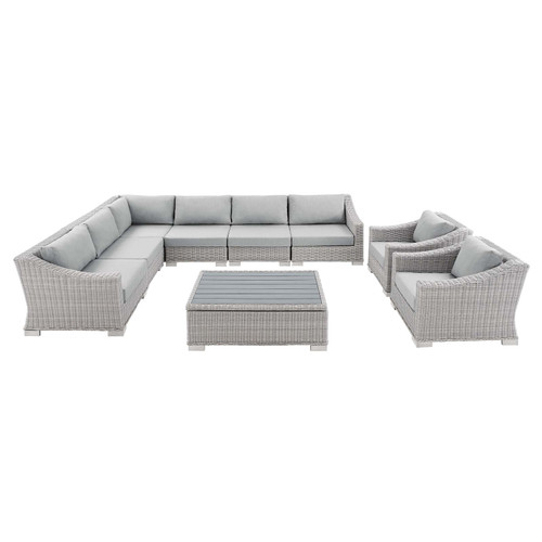 Conway Sunbrella® Outdoor Patio Wicker Rattan 9-Piece Sectional Sofa Set EEI-4360-LGR-GRY