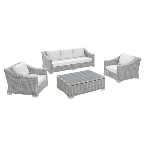 Conway Sunbrella® Outdoor Patio Wicker Rattan 4-Piece Furniture Set EEI-4359-LGR-WHI