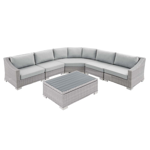 Conway Sunbrella® Outdoor Patio Wicker Rattan 6-Piece Sectional Sofa Set EEI-4358-LGR-GRY