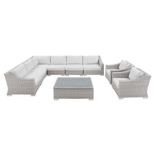 Conway Sunbrella® Outdoor Patio Wicker Rattan 9-Piece Sectional Sofa Set EEI-4360-LGR-WHI