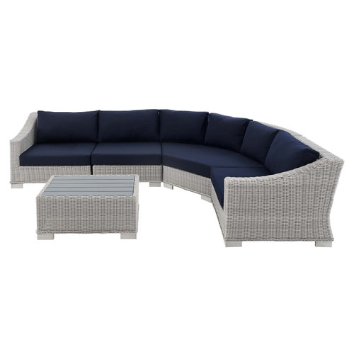 Conway Sunbrella® Outdoor Patio Wicker Rattan 5-Piece Sectional Sofa Set EEI-4357-LGR-NAV