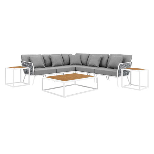 Stance 8 Piece Outdoor Patio Aluminum Sectional Sofa Set EEI-5757-WHI-GRY