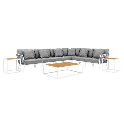 Stance 9 Piece Aluminum Outdoor Patio Aluminum Sectional Sofa Set EEI-5758-WHI-GRY