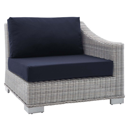 Conway Sunbrella® Outdoor Patio Wicker Rattan Right-Arm Chair EEI-3976-LGR-NAV