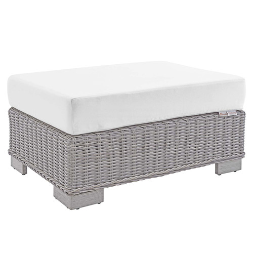 Conway Sunbrella® Outdoor Patio Wicker Rattan Ottoman EEI-3971-LGR-WHI