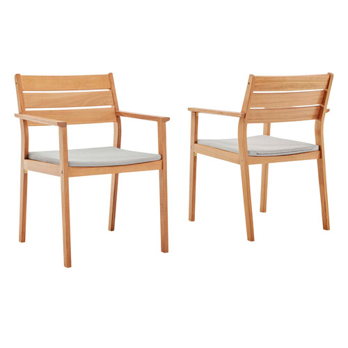 Viewscape Outdoor Patio Ash Wood Dining Armchair Set of 2 EEI-4008-NAT-TAU