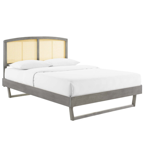Sierra Cane and Wood Queen Platform Bed With Angular Legs MOD-6375-GRY