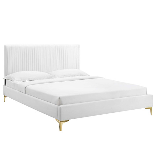 Peyton Performance Velvet Queen Platform Bed MOD-6595-WHI