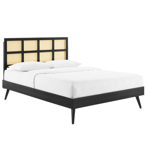 Sidney Cane and Wood Queen Platform Bed With Splayed Legs MOD-6370-BLK