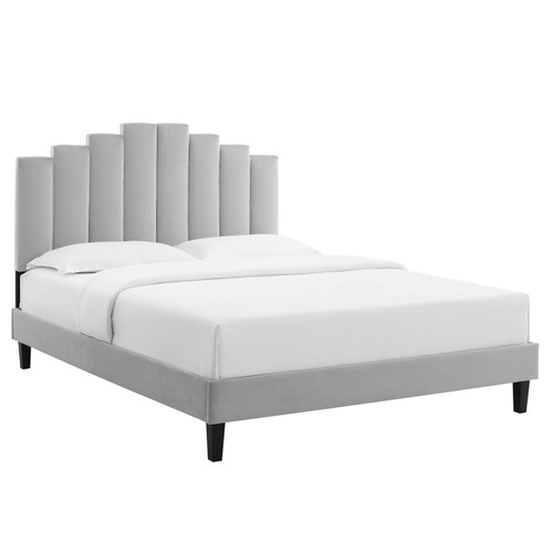 Elise Queen Performance Velvet Platform Bed MOD-6692-LGR