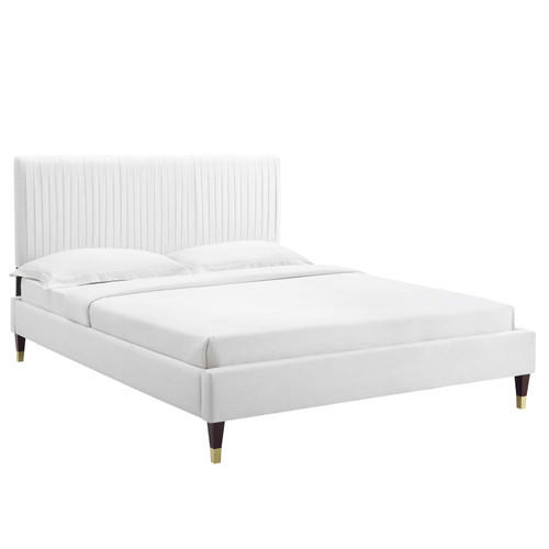 Peyton Performance Velvet Queen Platform Bed MOD-6596-WHI