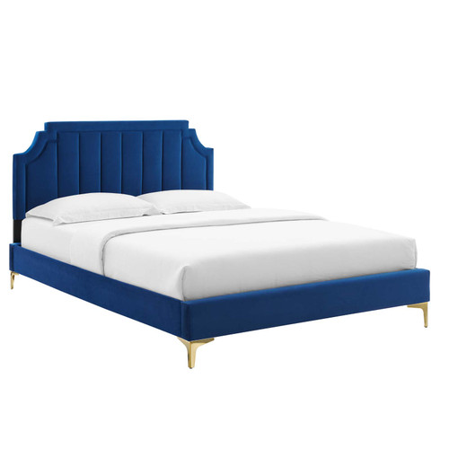 Sienna Performance Velvet Queen Platform Bed MOD-6712-NAV