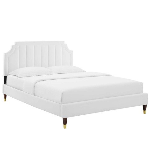 Sienna Performance Velvet Queen Platform Bed MOD-6713-WHI