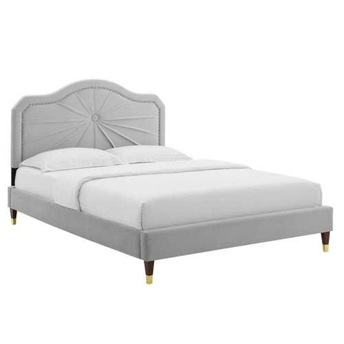 Portia Performance Velvet Queen Platform Bed MOD-6710-LGR