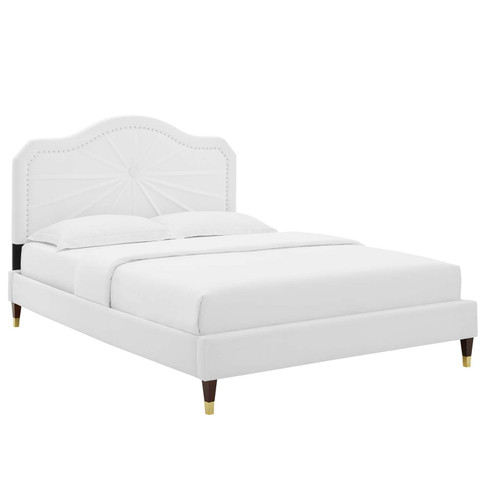 Portia Performance Velvet Queen Platform Bed MOD-6710-WHI