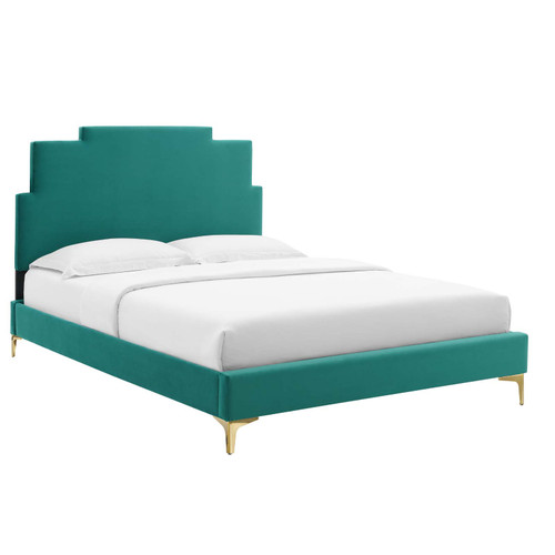 Lindsey Performance Velvet Queen Platform Bed MOD-6703-TEA