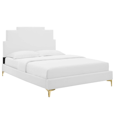 Lindsey Performance Velvet Queen Platform Bed MOD-6703-WHI