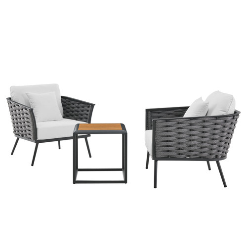 Stance 3 Piece Outdoor Patio Aluminum Sectional Sofa Set EEI-3163-GRY-WHI-SET