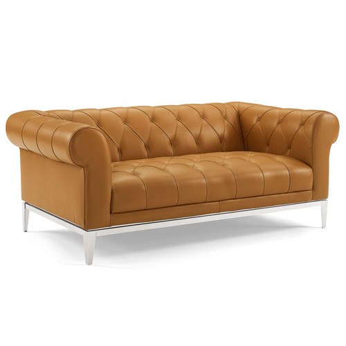 Idyll Tufted Button Upholstered Leather Chesterfield Loveseat EEI-3442-TAN