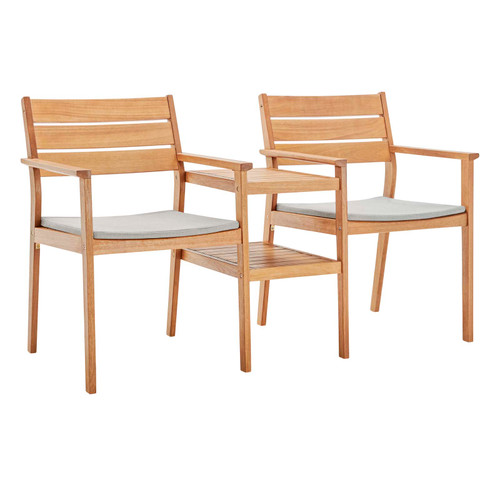 Viewscape Outdoor Patio Ash Wood Jack and Jill Chair Set EEI-3710-NAT-TAU