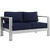 Shore 4 Piece Outdoor Patio Aluminum Sectional Sofa Set Silver Navy EEI-2567-SLV-NAV