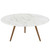 Lippa 36" Round Artificial Marble Coffee Table with Tripod Base Walnut White EEI-3661-WAL-WHI