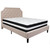 Beige Fabric Button Tufted Upholstered Bed with Gold Nailhead Trim