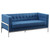 Armen Living Andre Contemporary Loveseat in Brushed Stainless Steel and Blue Fabric