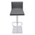 Armen Living Crystal Adjustable Swivel Barstool in Gray Faux Leather with Brushed Stainless Steel Finish and Gray Walnut Veneer Back