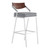 Dakota Mid-Century 32" Bar Height Barstool in Brushed Stainless Steel with Grey Faux Leather and Walnut Wood Finish Back